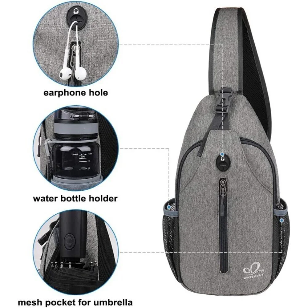 Men Grey Crossbody Sling Backpack Sling Bag Travel Hiking Chest Daypack